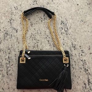 Calvin Klein Black Leather Clutch and Shoulder Bag